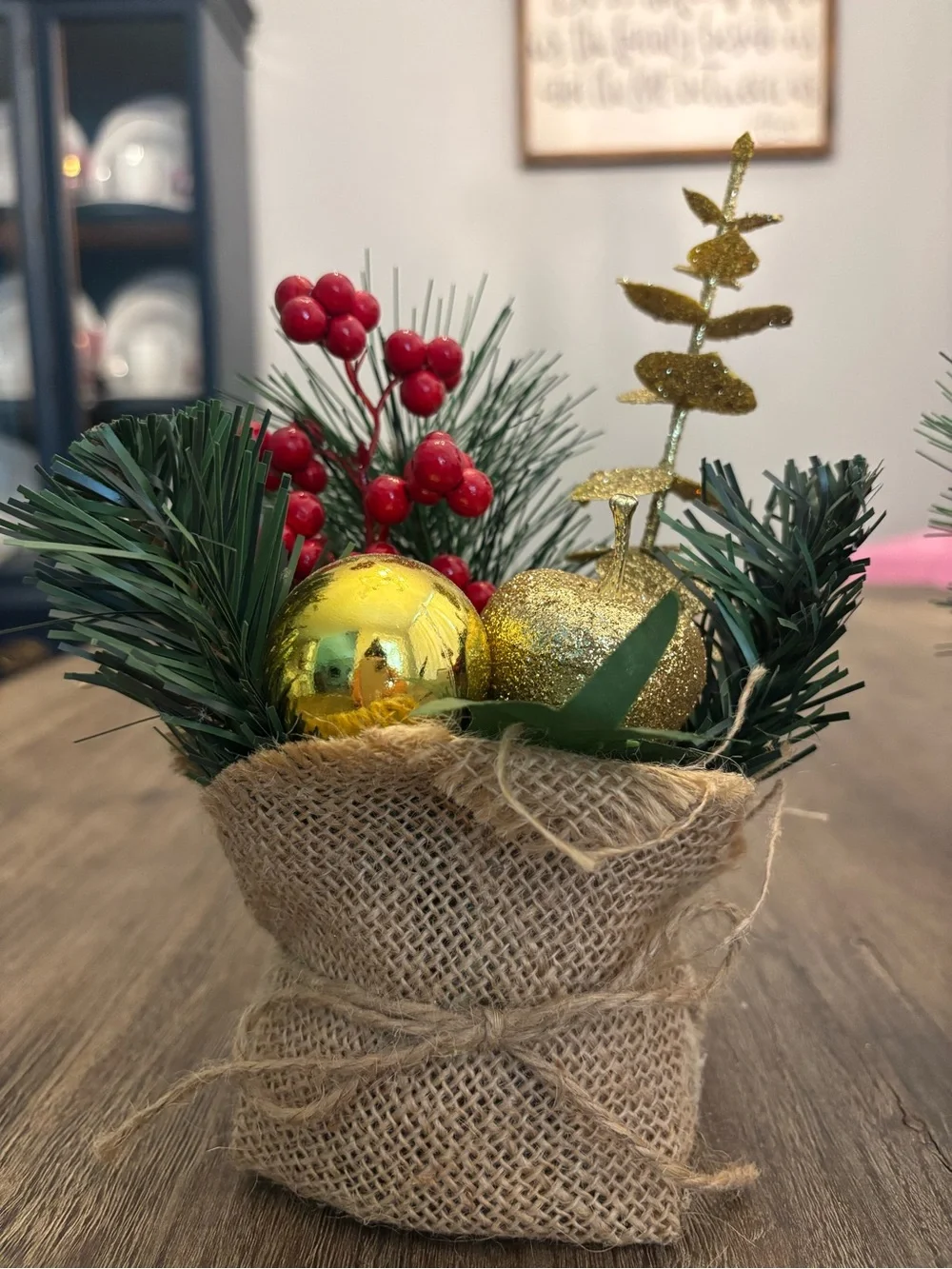 Hobby Lobby Gold and Red Burlap Holiday Potted Floral Arrangements - Set of 2